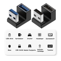 Leloco USB-A 180-stupňový uhlový adaptér, USB samec na USB samicu, 10 Gbps, 5V/3A rýchle nabíjanie a prenos dát, 2 ks 2