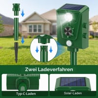 LEMENG ultrazvučni tjerač mačaka za vrt, solarni tjerač životinja s PIR senzorom pokreta i trepćućim svjetlom, 4 načina rada, tjerač pasa i kuna, vodootporan IP64 7