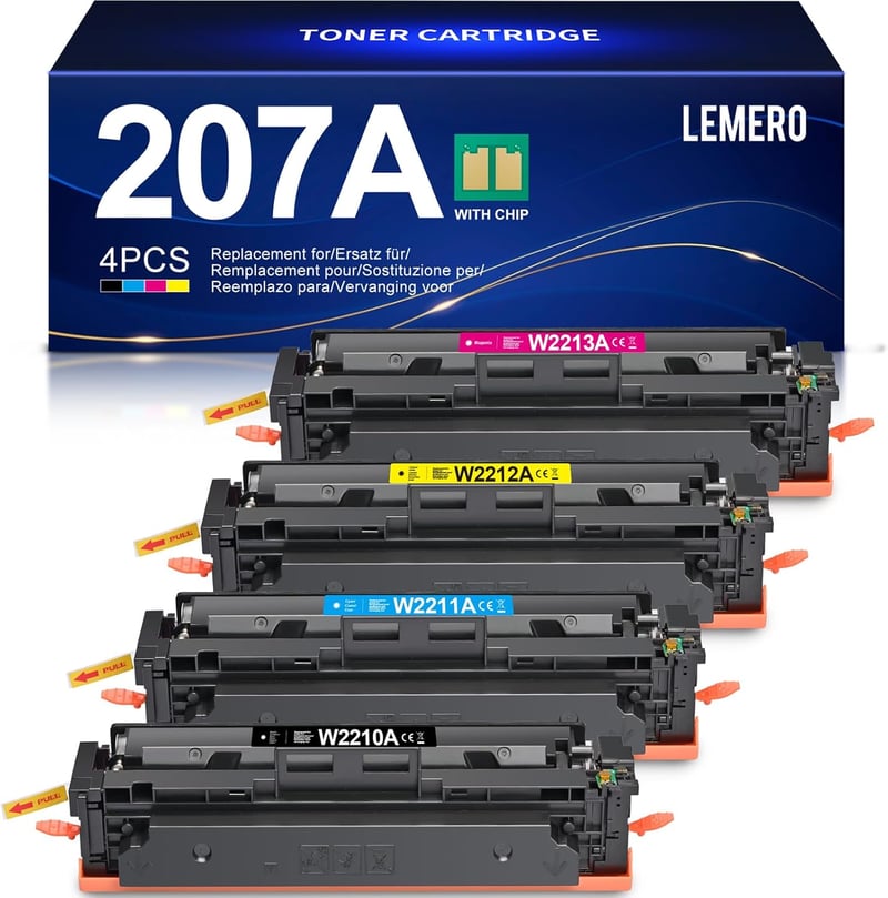 Lemero 207A Toner szett HP Color LaserJet Pro m283fdw m255dw m282nw nyomtatóhoz, 4 db (CMYK)