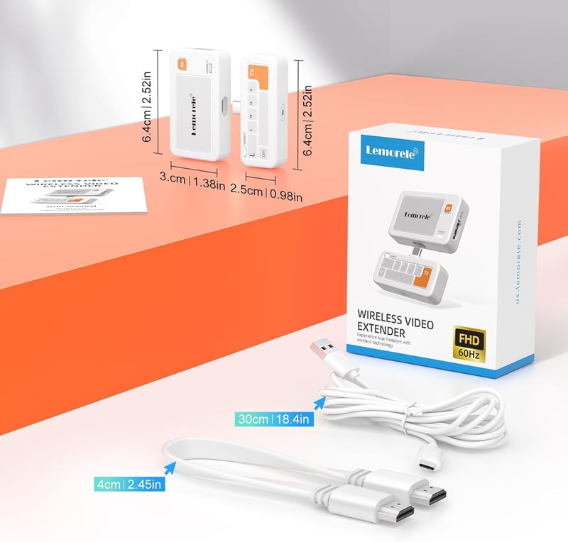 Lemorele Wireless HDMI Adó-Vevő 50m Távolságra, 1080P@60Hz, Miracast/AirPlay, Windows/Android/iOS/macOS