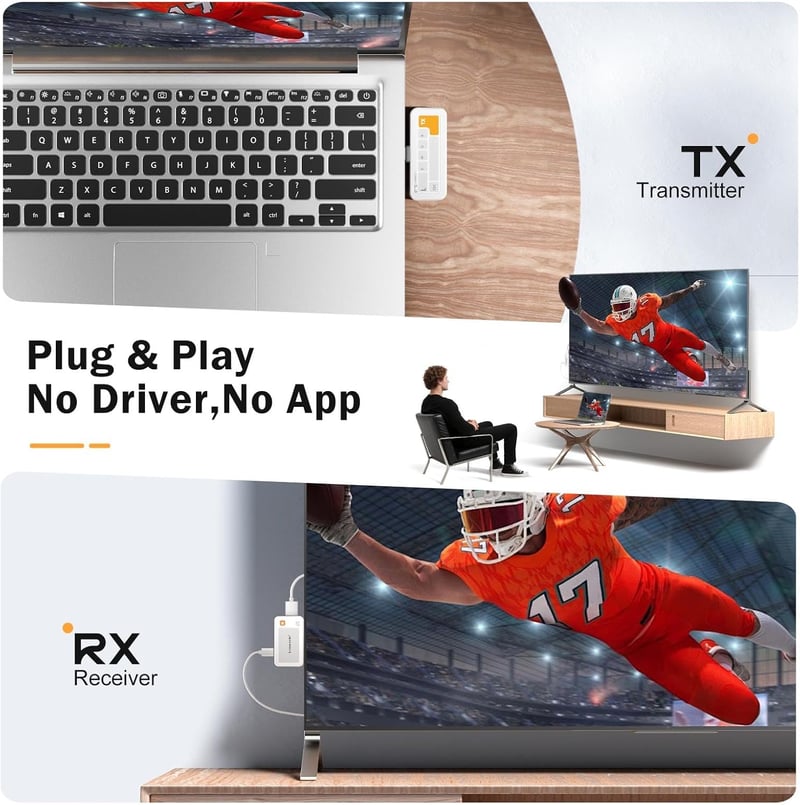 Lemorele Wireless HDMI Adó-Vevő 50m Távolságra, 1080P@60Hz, Miracast/AirPlay, Windows/Android/iOS/macOS