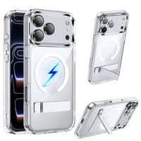 Magnetický kryt Lemxiee pre iPhone 17 Pro Max so stojanom, priehľadné ochranné puzdro kompatibilné s MagSafe 1