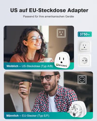 LENCENT 2db Utazási Adapter USA EU Schuko Aljzat Konverter Amerika Japán Kanada Mexikó Fehér 3