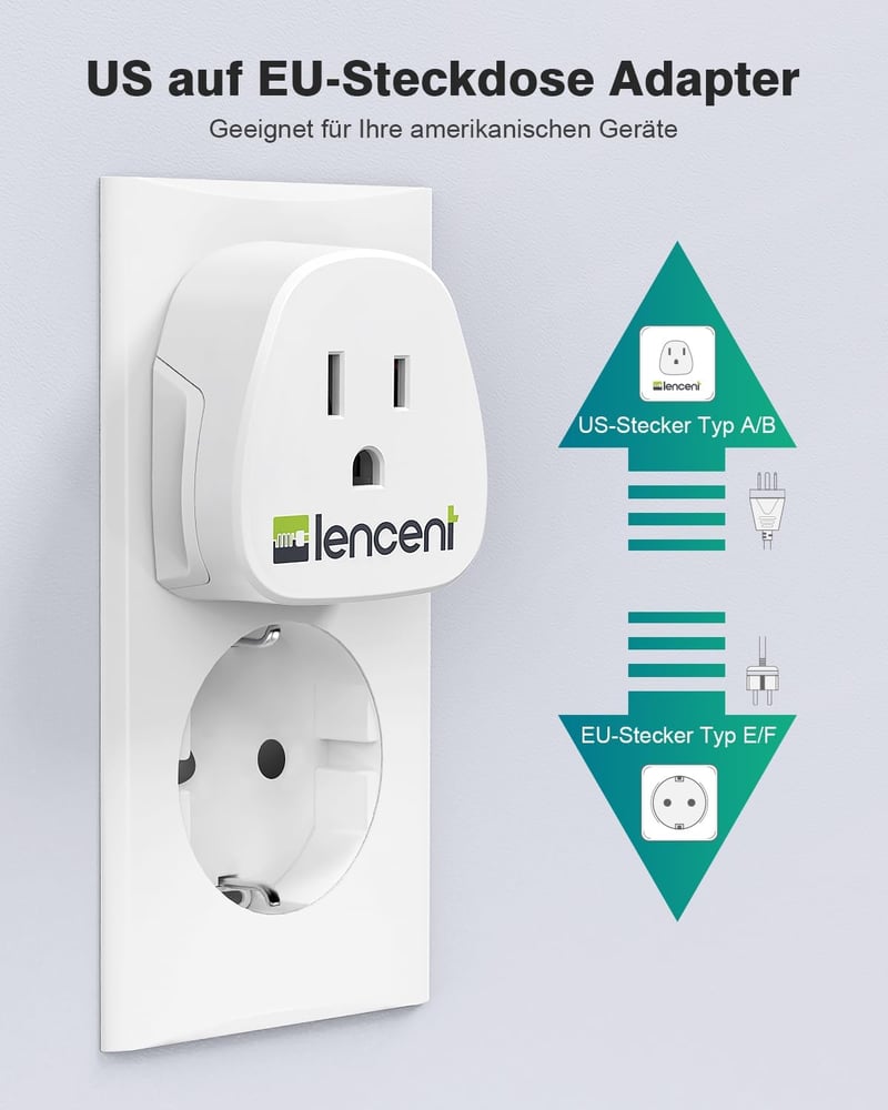 LENCENT 2db Utazási Adapter USA EU Schuko Aljzat Konverter Amerika Japán Kanada Mexikó Fehér