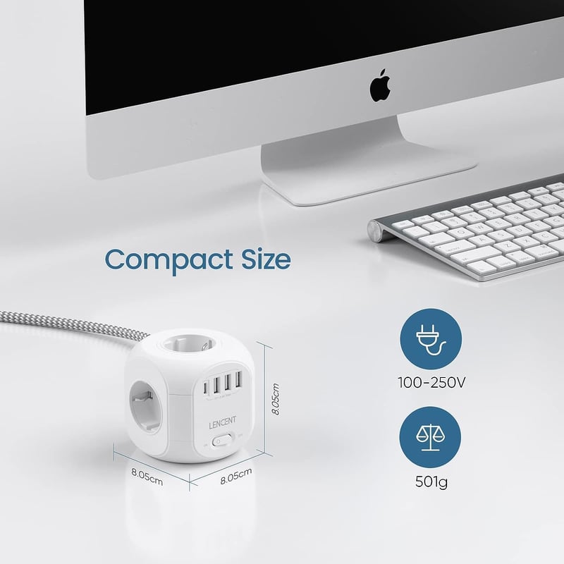 LENCENT 8az1-ben kocka elosztó 3 USB + Type-C porttal 2m vezetékkel - 2 m