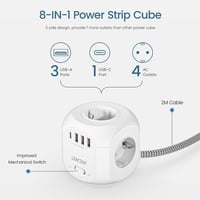 LENCENT 8az1-ben kocka elosztó 3 USB + Type-C porttal 2m vezetékkel - 2 m 2