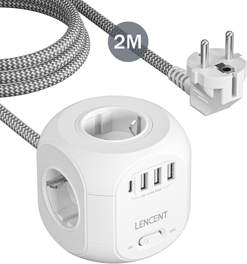 LENCENT 8az1-ben kocka elosztó 3 USB + Type-C porttal 2m vezetékkel - 2 m