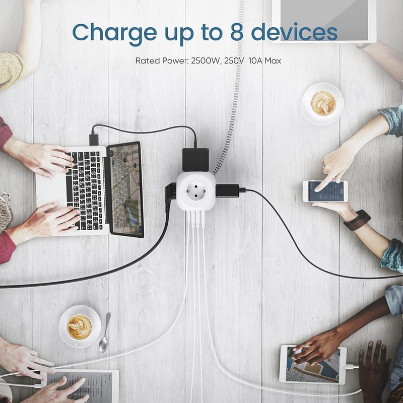 LENCENT 8az1-ben kocka elosztó 3 USB + Type-C porttal 2m vezetékkel - 2 m