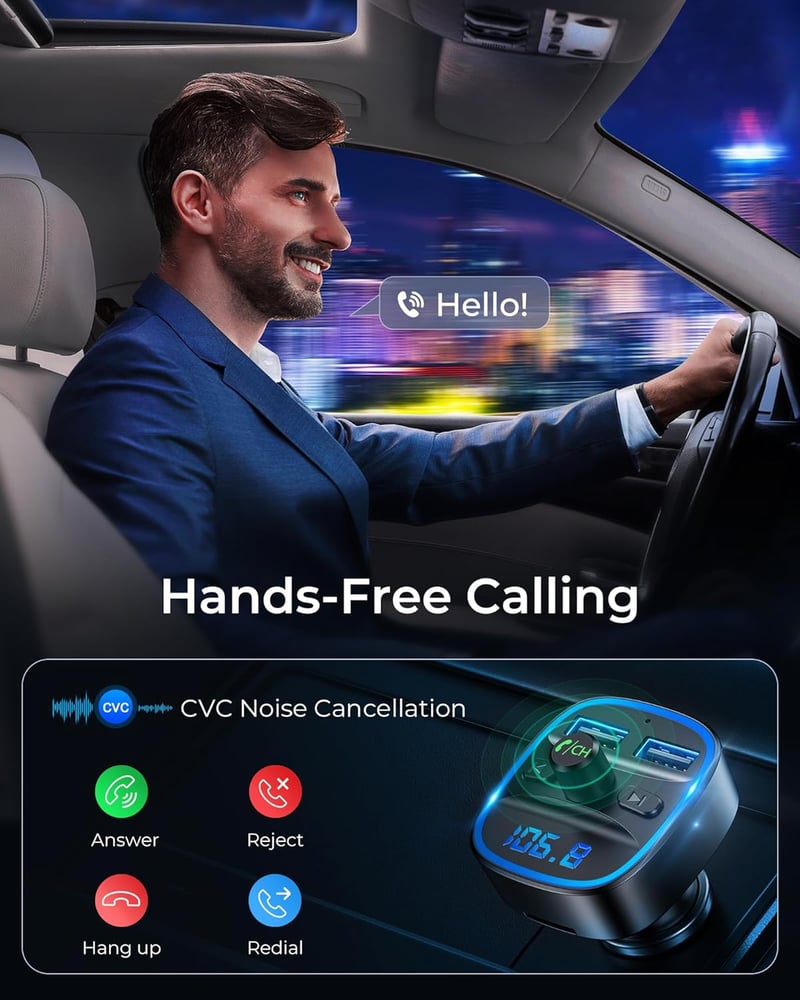 LENCENT Bluetooth FM Transzmitter Autóba - Kihangosító, Dupla USB Töltő, SD Kártya Támogatás, Zajszűrő Technológia, Szivargyújtós Zenelejáts