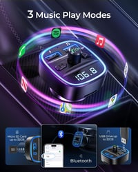 LENCENT Bluetooth FM Transzmitter Autóba - Kihangosító, Dupla USB Töltő, SD Kártya Támogatás, Zajszűrő Technológia, Szivargyújtós Zenelejáts 4
