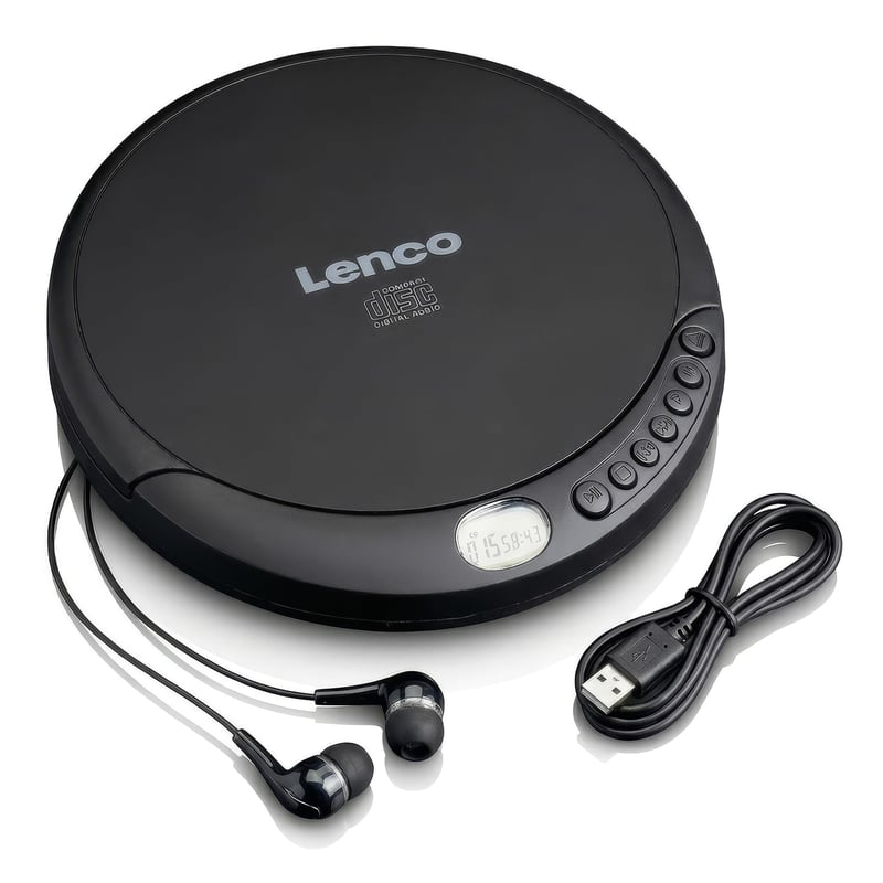 Player CD portabil Lenco CD-010 cu căști și cablu de încărcare USB - negru