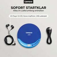 Prenosný CD prehrávač Lenco CD-011BU so slúchadlami a nabíjacím káblom Micro USB – modrý – Discman Walkman aj pre deti 3