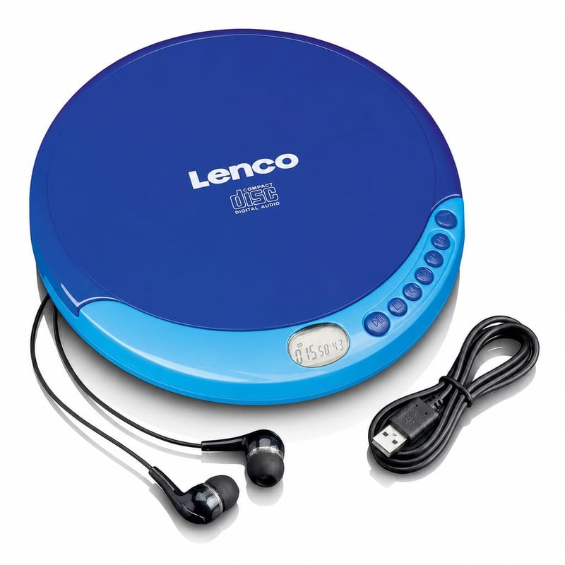 Prenosný CD prehrávač Lenco CD-011BU so slúchadlami a nabíjacím káblom Micro USB – modrý – Discman Walkman aj pre deti