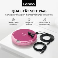 Lenco CD-011PK CD player portabil pentru copii și adulți, discman cu căști și cablu de încărcare micro USB, roz 7