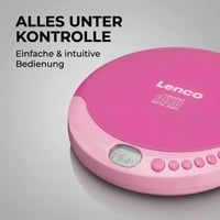 Lenco CD-011PK CD player portabil pentru copii și adulți, discman cu căști și cablu de încărcare micro USB, roz 4