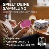 Lenco CD-011PK CD player portabil pentru copii și adulți, discman cu căști și cablu de încărcare micro USB, roz 5