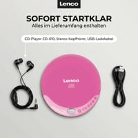 Lenco CD-011PK CD player portabil pentru copii și adulți, discman cu căști și cablu de încărcare micro USB, roz 3