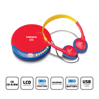 CD player portabil Lenco CD-021 pentru copii - cu căști, limitator de volum, baterie încorporată, CD-R/RW - Roșu/Albastru 2