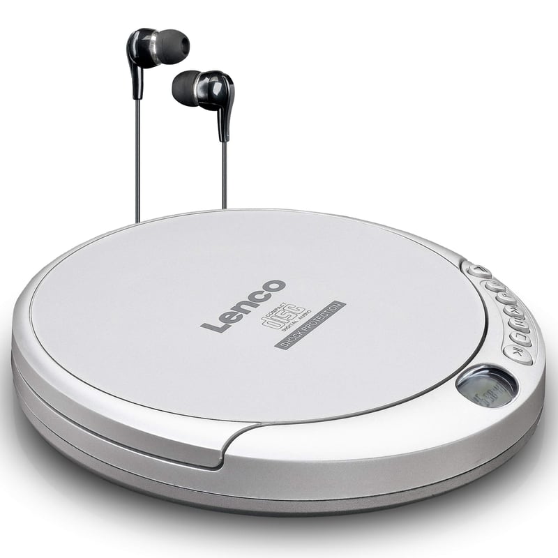 Prenosný CD prehrávač Lenco CD-201SI Discman pre deti aj dospelých so slúchadlami a nabíjacím káblom Micro USB