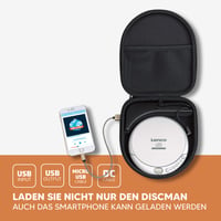 Puzdro na CD prehrávač Lenco PBC-50 so vstavanou powerbankou - 5000 mAh - s Micro USB káblom - USB vstup a výstup - sivé 5