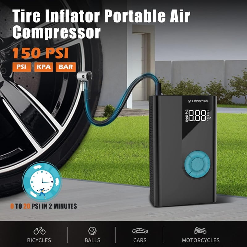Lenercom 1500A Autós Bikázó Powerbank Beépített 150 PSI Digitális Kompresszorral - 12V Indításrásegítő QC3.0 Gyorstöltéssel, 4 az 1-ben Akku