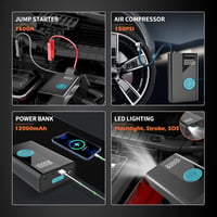 Lenercom 1500A Autós Bikázó Powerbank Beépített 150 PSI Digitális Kompresszorral - 12V Indításrásegítő QC3.0 Gyorstöltéssel, 4 az 1-ben Akku 5