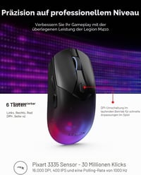 Mouse Gaming Wireless Lenovo Legion M410 RGB – Negru Transparent, 16000 DPI, 6 butoane, autonomie baterie 53 ore, compatibil NVIDIA Reflex 10
