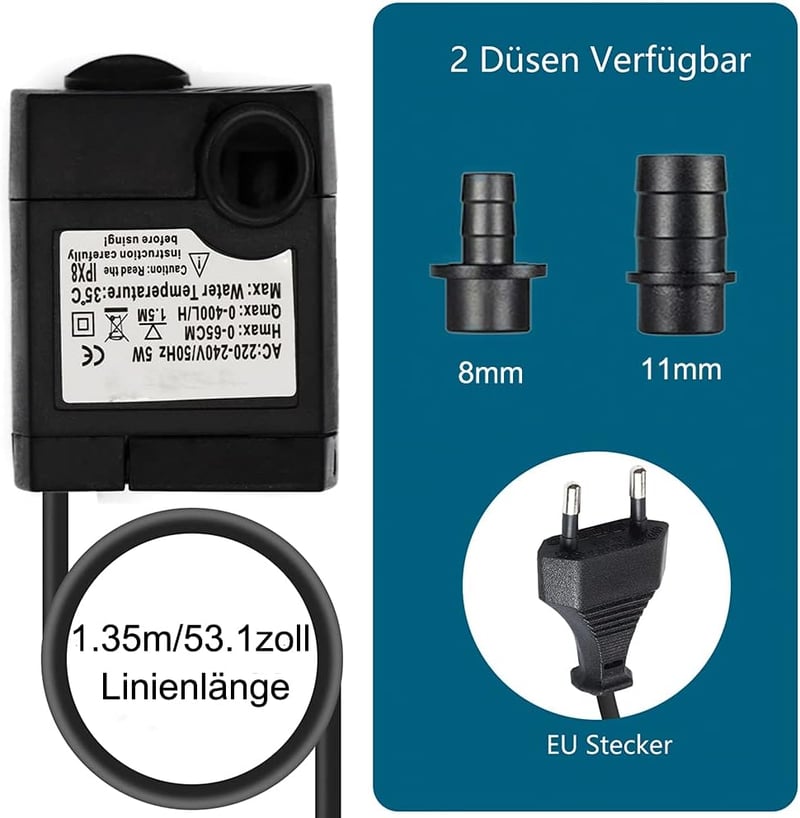 Lenpestia Mini Vízpumpa 400L/H Akváriumhoz Kerthez Szökőkúthoz 5W