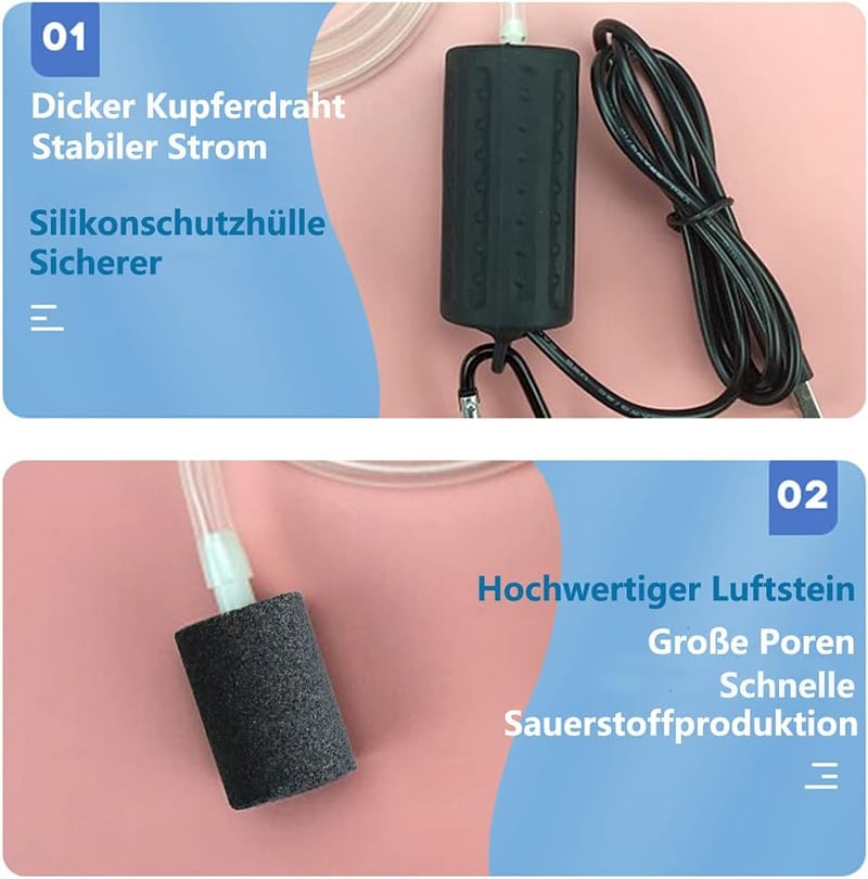 Lenpestia USB Mini Akváriumlégpumpa Csendes Oxigénpumpa Energiatakarékos Légköves Szilikon Csővel - darkblue