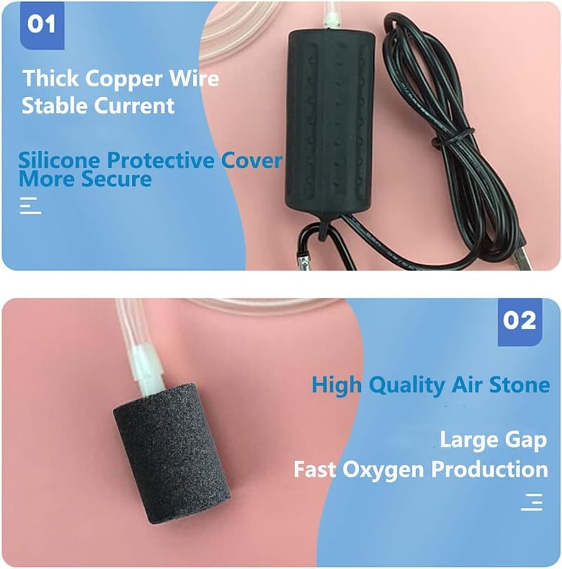 Lenpestia USB Mini Akváriumlégpumpa Csendes Oxigénpumpa Energiatakarékos Légköves Szilikon Csővel - Black