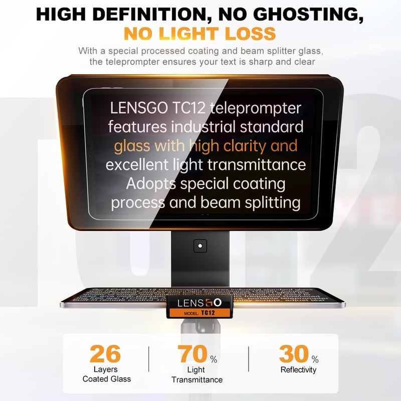 LENSGO TC12 Teleprompter DSLR/Tükörreflexes kamerához, 12,9" tablethez