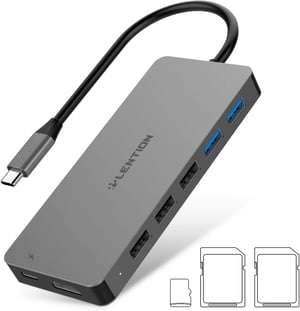LENTION 11-u-1 USB C Hub s 4K HDMI izlazom, čitačem SD/TF kartica, USB 3.0/2.0 priključcima, 100W PD punjenjem za MacBook Pro/Air, iPad Pro, Sur