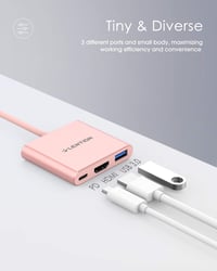 LENTION 3-in-1 USB C Hub HDMI és USB 3.0 portokkal, 100W gyorstöltéssel, MacBook Pro/Air, Surface kompatibilis, rózsaarany 5