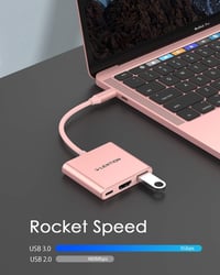 LENTION 3-in-1 USB C Hub HDMI és USB 3.0 portokkal, 100W gyorstöltéssel, MacBook Pro/Air, Surface kompatibilis, rózsaarany 4