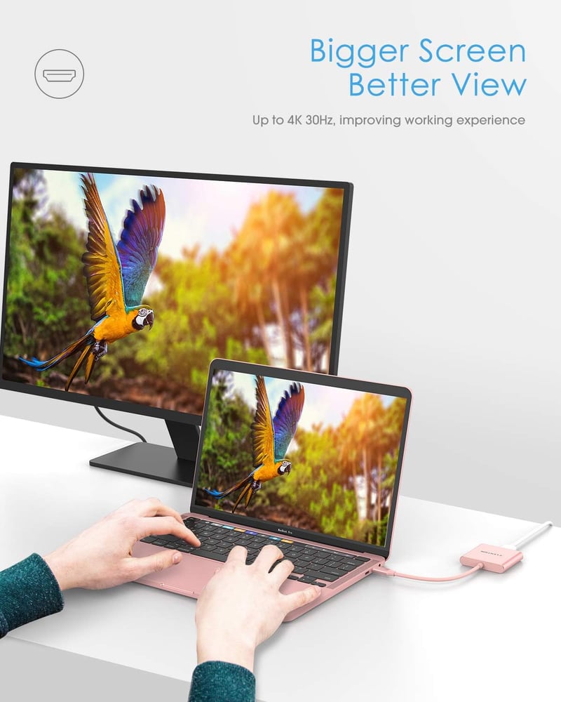 LENTION 3-in-1 USB C Hub HDMI és USB 3.0 portokkal, 100W gyorstöltéssel, MacBook Pro/Air, Surface kompatibilis, rózsaarany