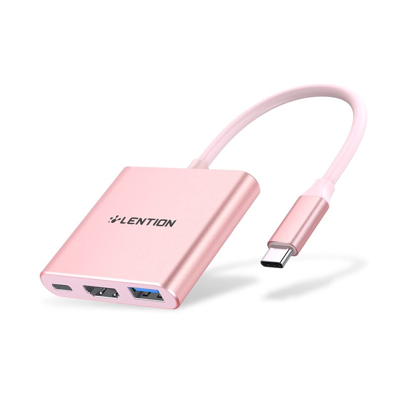 LENTION 3-u-1 USB C Hub s HDMI i USB 3.0 priključcima, 100W brzim punjenjem, kompatibilan s MacBook Pro/Air, Surface, ružičasto zlato