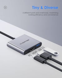 LENTION 3-in-1 USB C Hub HDMI és USB 3.0 portokkal, MacBook Pro/Air, Surface kompatibilis, 5Gbps adatátvitel, Space Grey 5