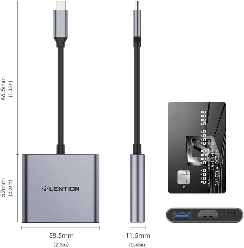 LENTION 3-in-1 USB C Hub HDMI és USB 3.0 portokkal, MacBook Pro/Air, Surface kompatibilis, 5Gbps adatátvitel, Space Grey