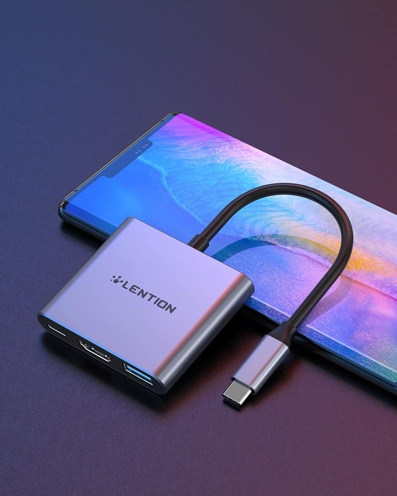 LENTION 3-in-1 USB C Hub HDMI és USB 3.0 portokkal, MacBook Pro/Air, Surface kompatibilis, 5Gbps adatátvitel, Space Grey