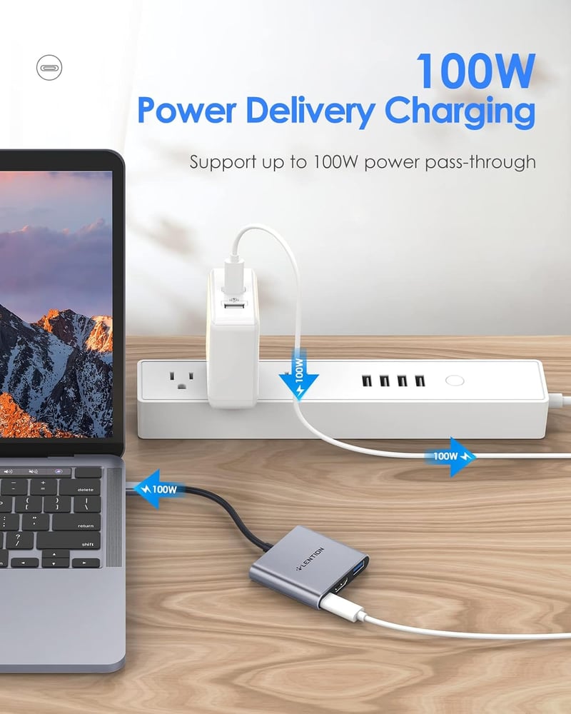 LENTION 3-in-1 USB C Hub HDMI és USB 3.0 portokkal, MacBook Pro/Air, Surface kompatibilis, 5Gbps adatátvitel, Space Grey