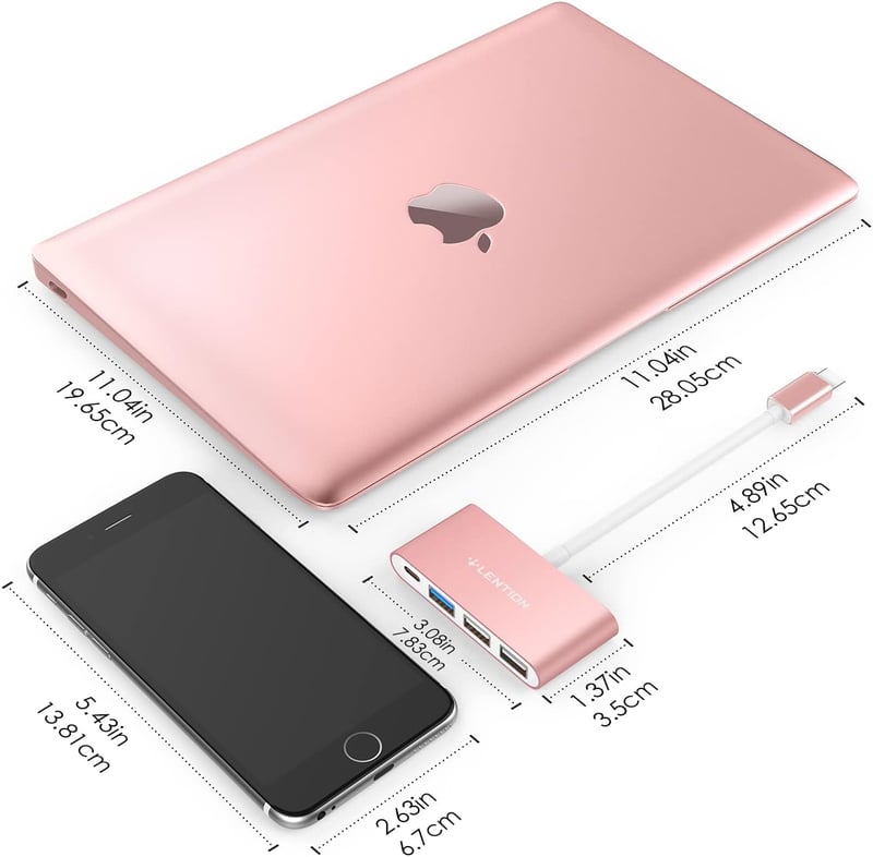 LENTION 4 az 1-ben USB-C Hub 100W Töltéssel, 5Gbps USB 3.0, MacBook Pro/Air Kompatibilis, Rose Gold Alumínium Adapter, Plug & Play