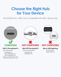 LENTION 4 az 1-ben USB-C Hub 100W töltéssel, 5Gbps USB 3.0 porttal, MacBook Pro/Air, Surface és ChromeBook eszközökhöz, alumínium kivitel 3