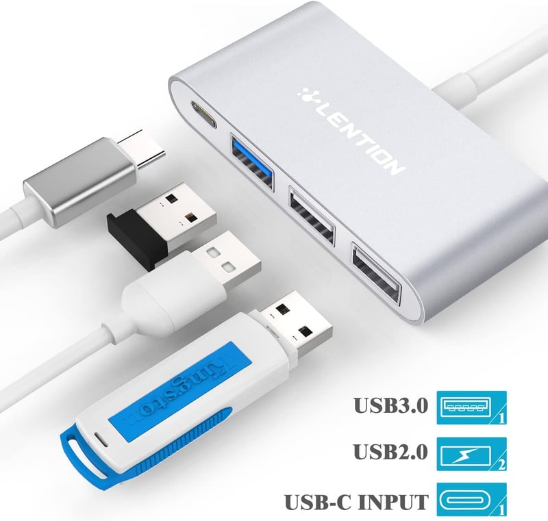 LENTION 4 az 1-ben USB-C Hub 100W töltéssel, 5Gbps USB 3.0 porttal, MacBook Pro/Air, Surface és ChromeBook eszközökhöz, alumínium kivitel