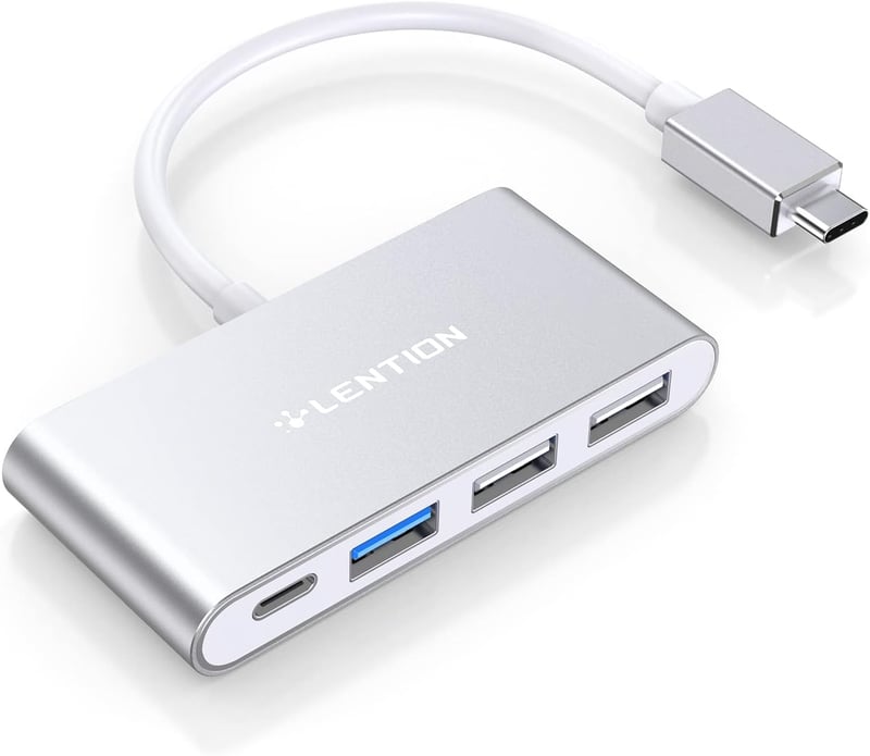 LENTION 4 az 1-ben USB-C Hub 100W töltéssel, 5Gbps USB 3.0 porttal, MacBook Pro/Air, Surface és ChromeBook eszközökhöz, alumínium kivitel