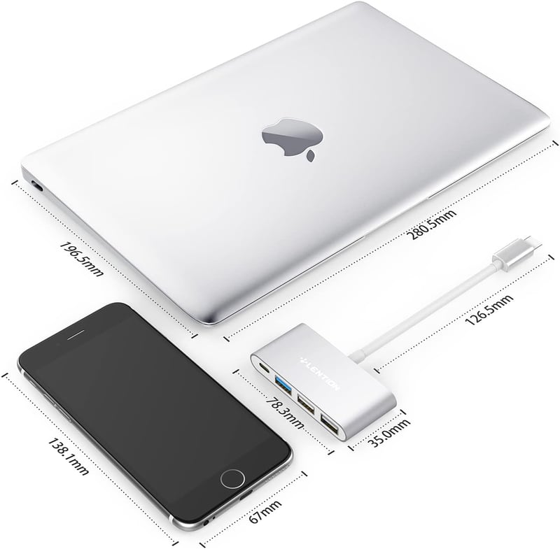 LENTION 4 az 1-ben USB-C Hub 100W töltéssel, 5Gbps USB 3.0 porttal, MacBook Pro/Air, Surface és ChromeBook eszközökhöz, alumínium kivitel