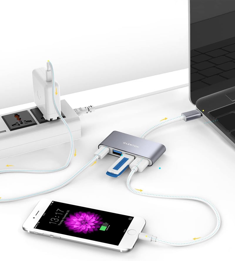 LENTION 4 az 1-ben USB-C Hub 100W Töltéssel, 5Gbps USB 3.0 Porttal - MacBook Pro/Air, Surface, ChromeBook Kompatibilis Adapter