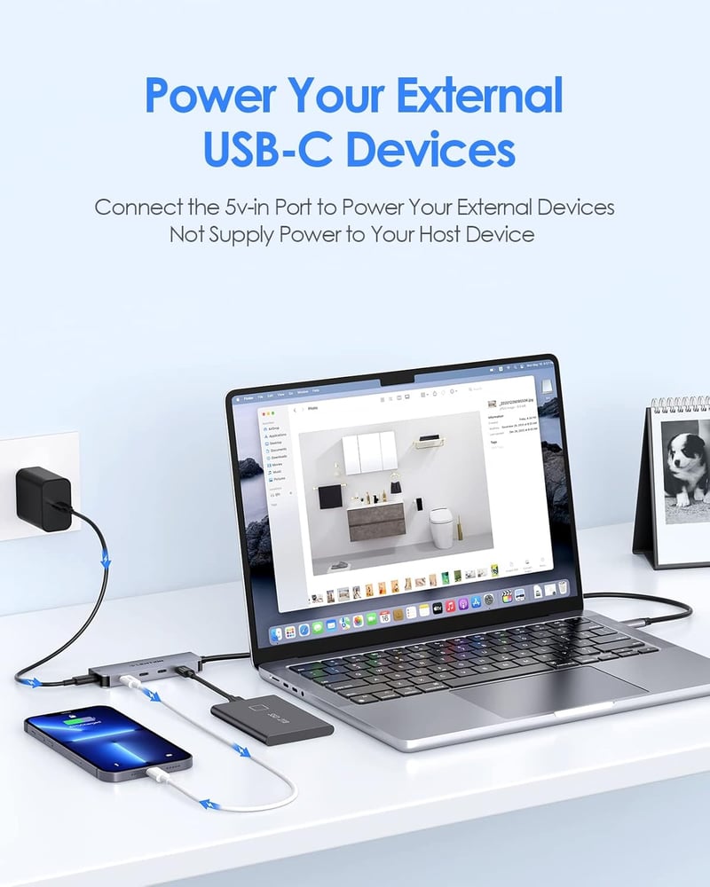 LENTION 4 az 1-ben USB-C Hub 4x USB-C 5Gbps porttal, 0,6m kábellel, 5V tápellátással - MacBook Pro/Air/iMac 2016-2023 kompatibilis, Space Gr