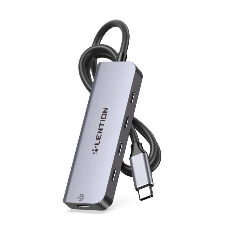LENTION 4-v-1 USB-C Hub so 4x USB-C 5Gbps portami, 0,6m káblom, 5V napájaním - kompatibilný s MacBook Pro/Air/iMac 2016-2023, Space Gr