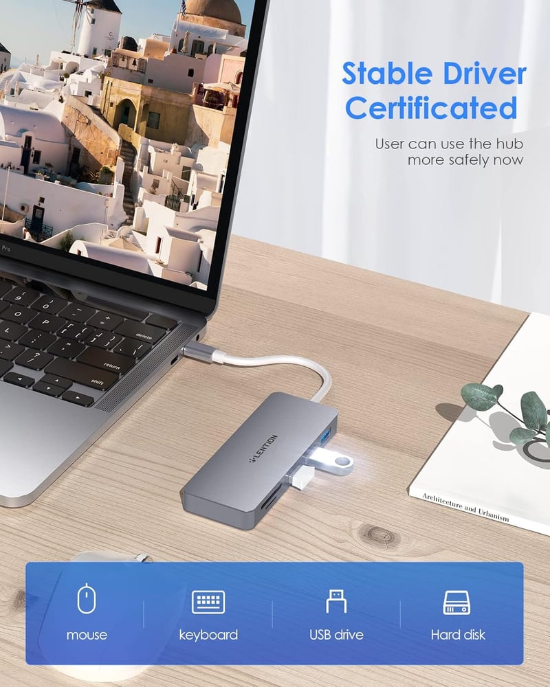 LENTION 5 az 1-ben USB-C Hub - 3 USB 3.0 Port + SD/TF Kártyaolvasó - MacBook, ChromeBook, Dell XPS, Asus ZenBook és USB-C Portos Laptopokhoz