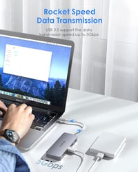 LENTION 5 az 1-ben USB-C Hub - 3 USB 3.0 Port + SD/TF Kártyaolvasó - MacBook, ChromeBook, Dell XPS, Asus ZenBook és USB-C Portos Laptopokhoz 3